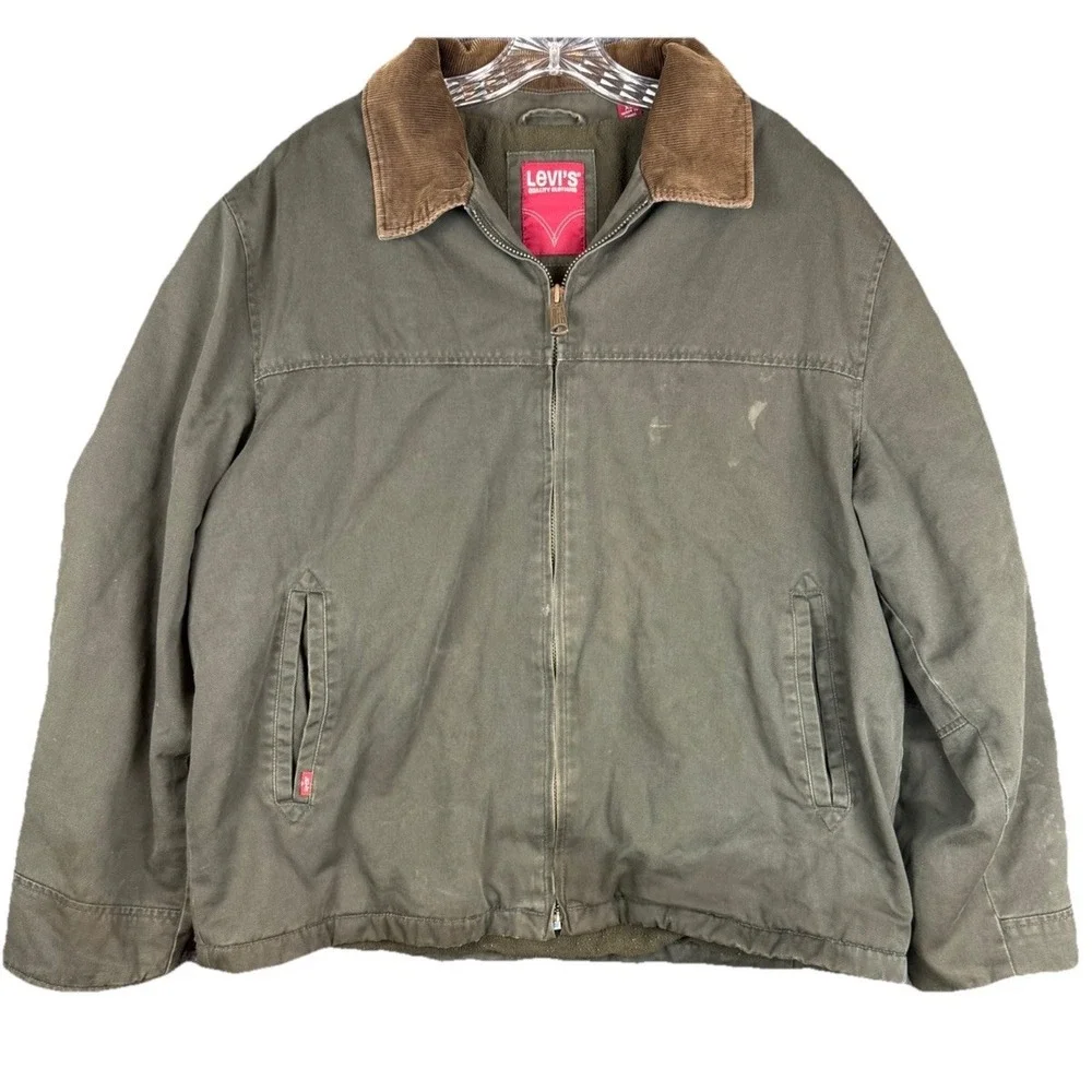 Levi's Canvas Utility Jacket Corduroy Collar Lined Men's XL Green Detroit Style - Picture 1 of 14